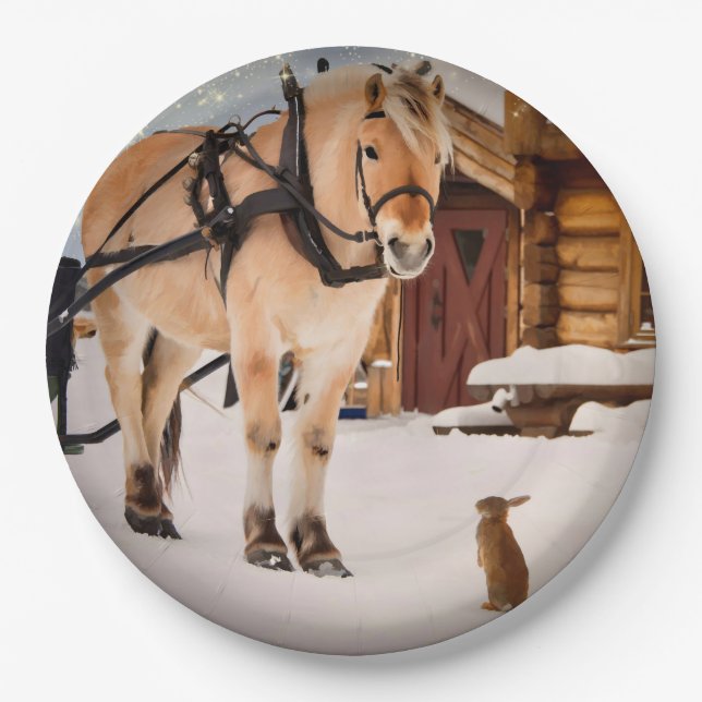 Landtiere reden Pferd und Kaninchen Pappteller (Vorderseite)