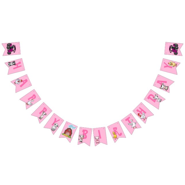 Landtiere rosa Hintergrund Geburtstag Wimpelkette (Alle)