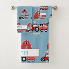 Landtiere & rote Traktor Barnyard Boys Muster Badhandtuch Set