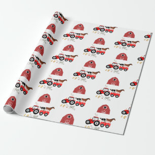 Landtiere & rote Traktor Barnyard Muster Geschenkpapier