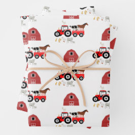 Landtiere & rote Traktor Barnyard Muster Geschenkpapier Set