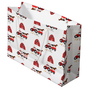 Landtiere & rote Traktor Barnyard Muster Große Geschenktüte