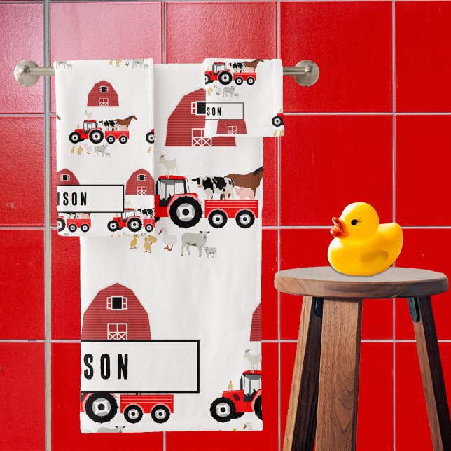 Landtiere & rote Traktoren Barnyard Boys Girls Badhandtuch Set (Von Creator hochgeladen)