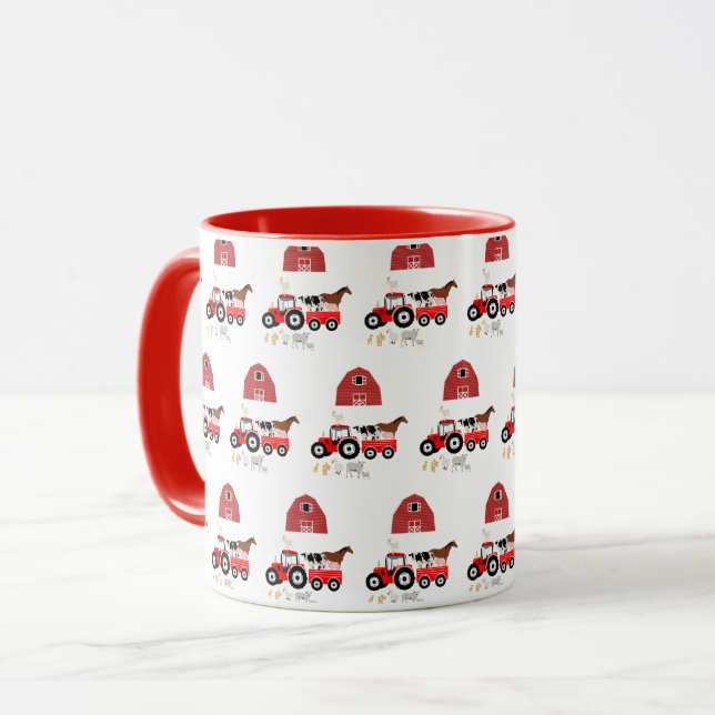 Landtiere & rote Traktoren Barnyard Boys Girls Tasse (Vorderseite Links)