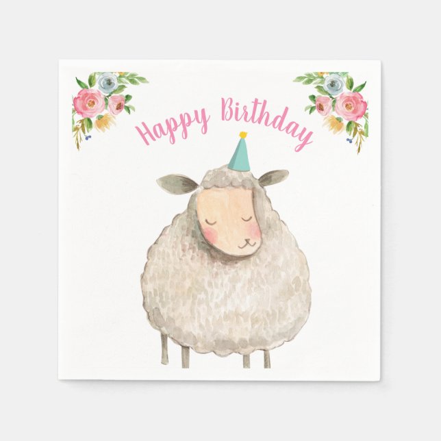 Landtiere Schafe Mädchen Geburtstag Barnyard Pink Serviette (Vorderseite)