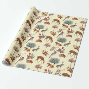 Landtiere und Vögel mit blassgelbem Hintergrund Geschenkpapier
