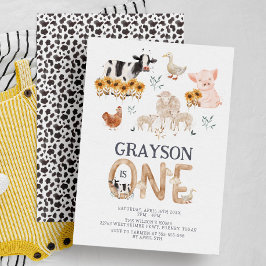 Landtiere Wasserfarbe Moderne 1. Geburtstag Einladung