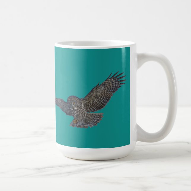 Landung Great Gray Owl & Blue Sky Wildlife Raptor Kaffeetasse (Rechts)