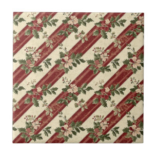 Landweihnachten Rot Beere Floral Grün Streifen Fliese