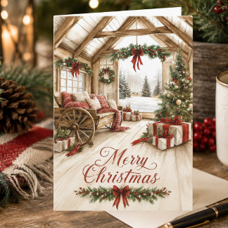 Landweihnachten Rot Kariert Rustikales Frohes Weih Feiertagskarte