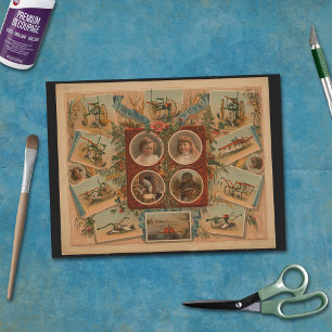 Landwirt beim Pflügen von Werkzeugen Ephemera Deco Seidenpapier