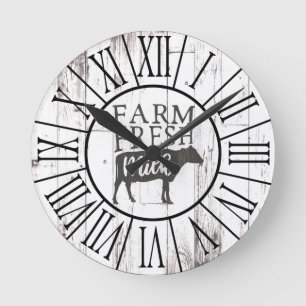 Landwirtschaftlich Frische Milch Kuh Weiß Holz Lan Runde Wanduhr
