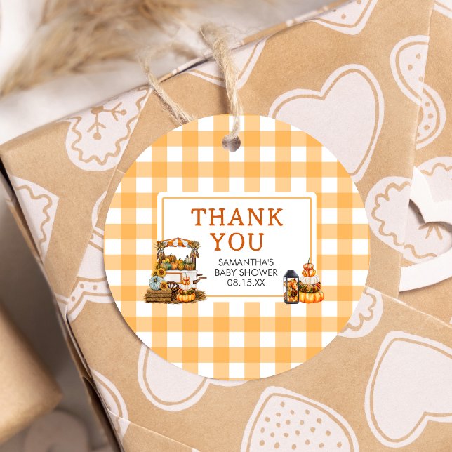 Landwirtschaftlich genutzte Pumpkin-Kinderdusche r Geschenkanhänger (Fall Pumpkin Baby Shower Favor Tags)