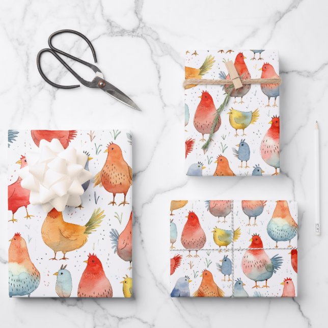 Landwirtschaftliche Hühner Geschenkpapier Set (Vorderseite)