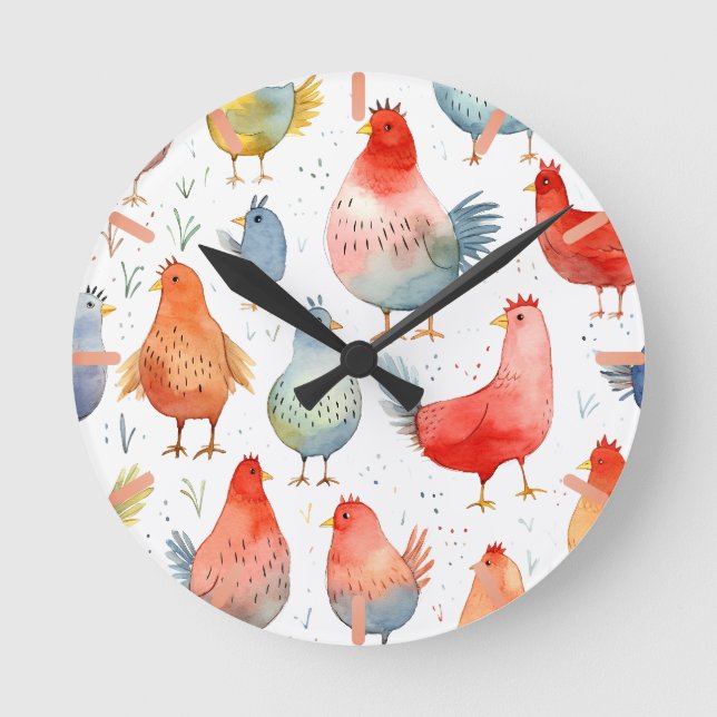 Landwirtschaftliche Hühner Runde Wanduhr (Vorderseite)