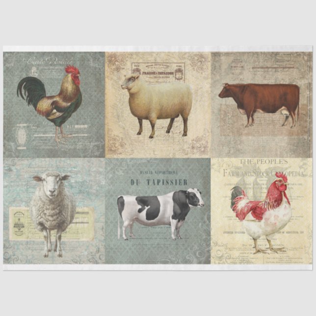Landwirtschaftliche Tiere sammeln Gewebe-Decopage- Seidenpapier (Vorderseite)