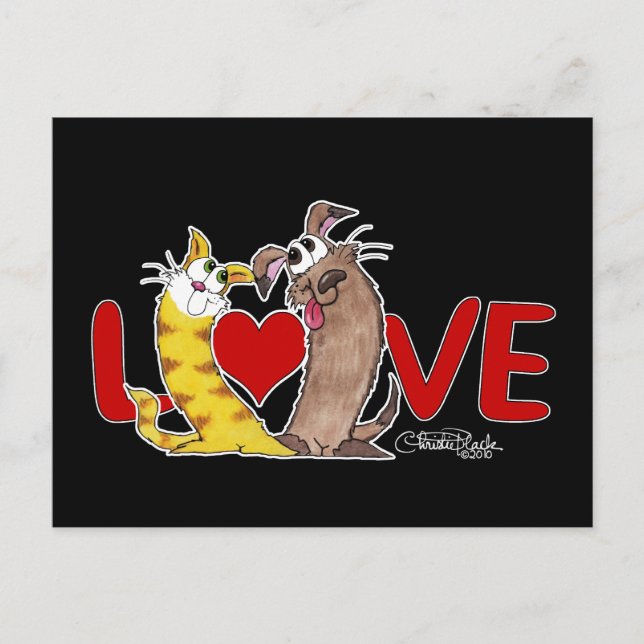 Lang auf Liebe und Katze und Hund Postkarte (Vorderseite)