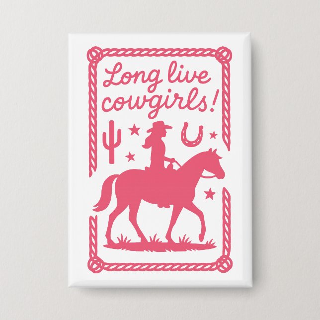 Lang lebe Cowgirls Rosa Western Junggesellinnenabs Button (Vorderseite)