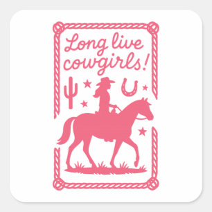 Lang lebe Cowgirls Rosa Western Junggesellinnenabs Quadratischer Aufkleber