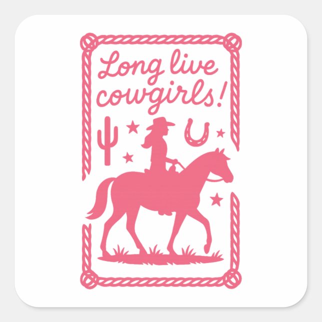 Lang lebe Cowgirls Rosa Western Junggesellinnenabs Quadratischer Aufkleber (Vorderseite)