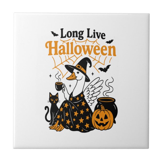 Lang lebe Halloween-Gans-Hexe Fliese (Vorderseite)
