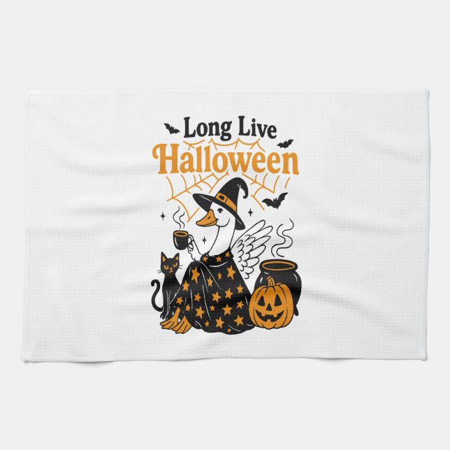 Lang lebe Halloween-Gans-Hexe Geschirrtuch (Horizontal)