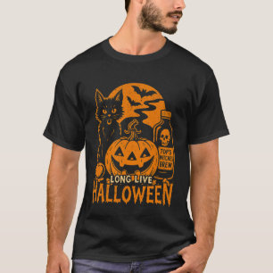 Lang lebe Halloween Kürbis schwarze Katze Grusel-V T-Shirt