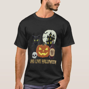 Lang lebe Halloween Lustiger Kürbis Schwarze Katze T-Shirt