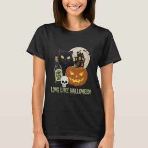 Lang lebe Halloween Lustiger Kürbis Schwarze Katze T-Shirt