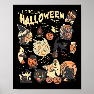 Lang lebe Halloween Vintage-Kürbis-Hexen-Geister-B Poster