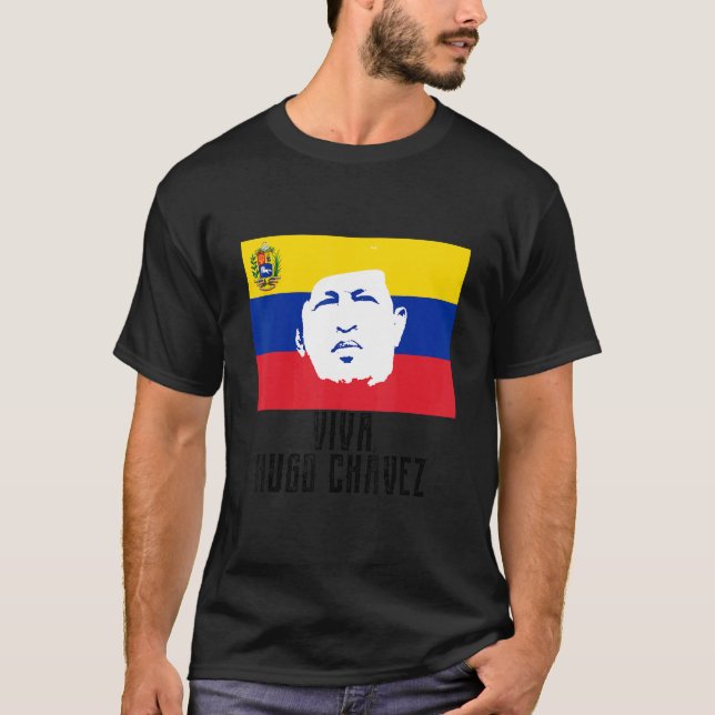 Lang lebe Hugo Chávez Gesicht auf der Flagge T-Shirt (Vorderseite)