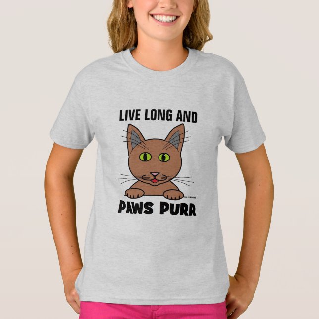 Lang leben und PAWS PURR Funny Cat T Shirt (Vorderseite)
