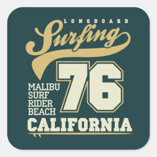 Langboard-Surfen  Kalifornien 76 Quadratischer Aufkleber
