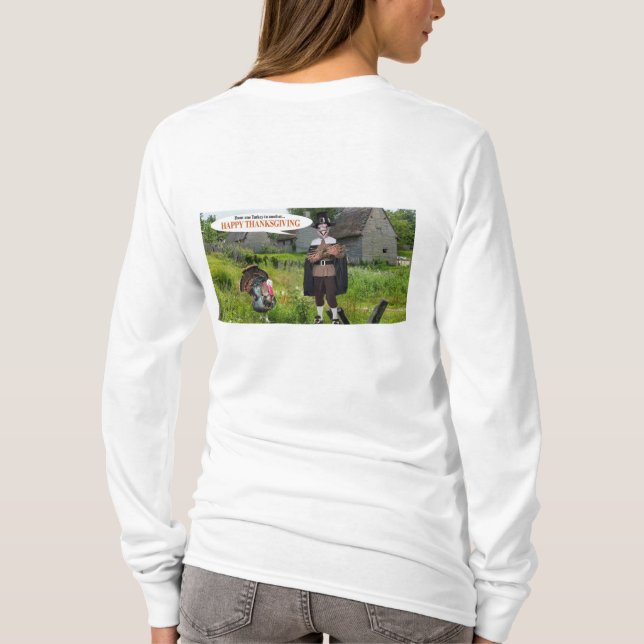 lange Ärmel Frauen T, glücklich dankend Truthahn T-Shirt (Rückseite)