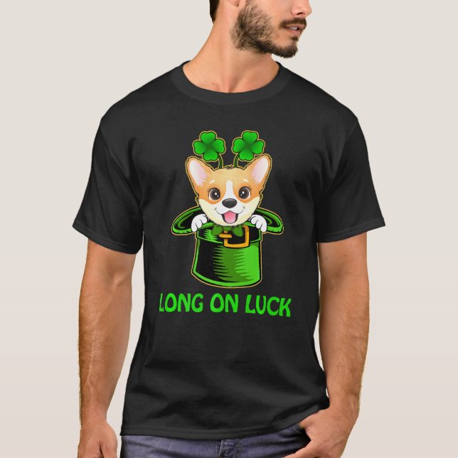 Lange auf Luck Leprechaun Hat Corgi Dog St Patrick T-Shirt (Vorderseite)