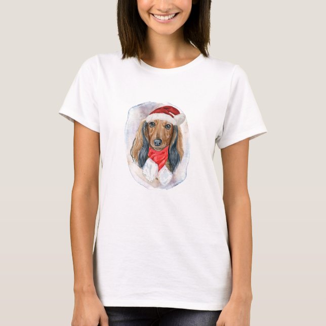 Lange Haare Dackel Weihnachtsgeschenke für Hundefr T-Shirt (Vorderseite)