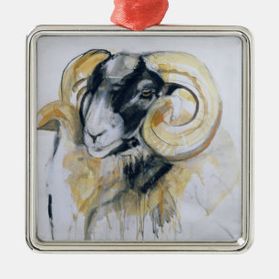 Lange Horn-Schafe Silbernes Ornament