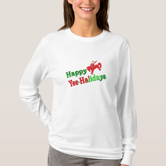 Lange Hülse glückliches Yee-Halidays T-Stück T-Shirt (Vorderseite)