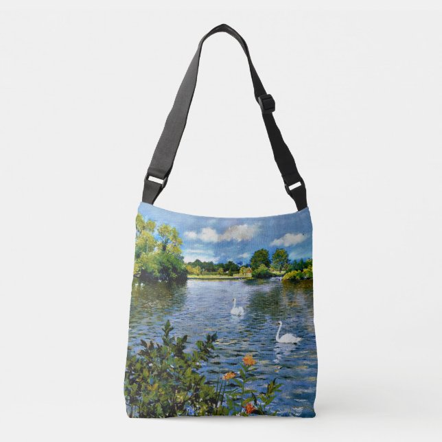 Lange Insel See, schöne Kunst, Tragetaschen Mit Langen Trägern (Vorderseite)