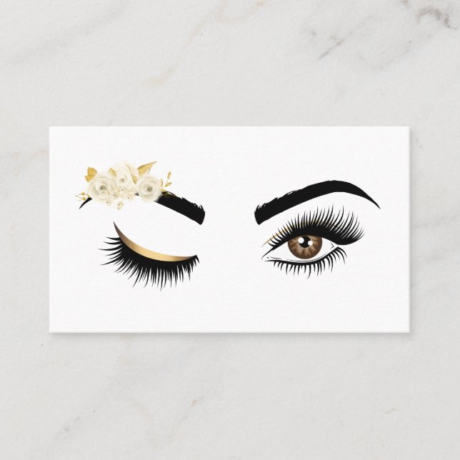 Lange Lashes Schöne Augen mit Aquarellfarben-Blume Visitenkarte (Vorderseite)