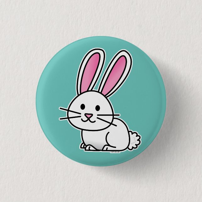Lange Ohren des glücklichen weißen flaumigen Button (Vorderseite)