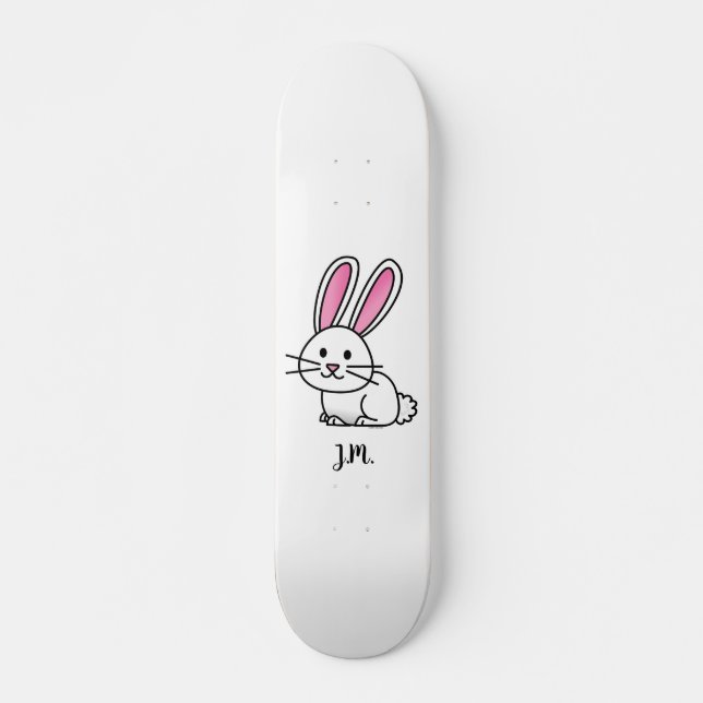 Lange Ohren des glücklichen weißen flaumigen Skateboard (Vorne)