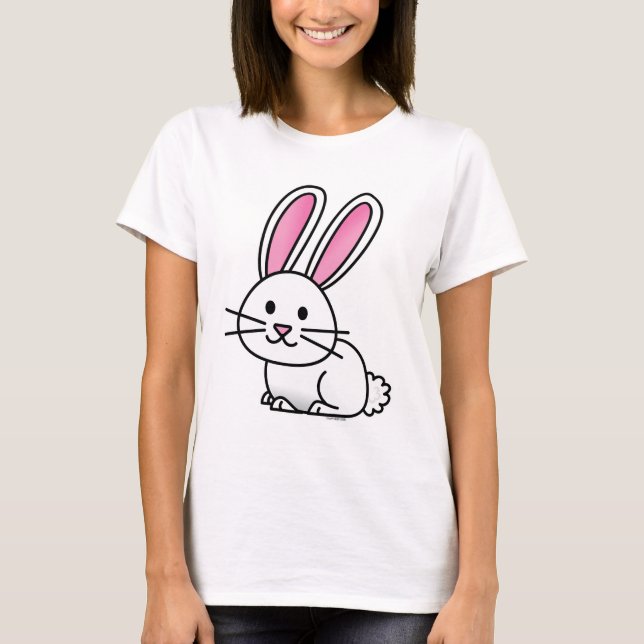 Lange Ohren des glücklichen weißen flaumigen T-Shirt (Vorderseite)
