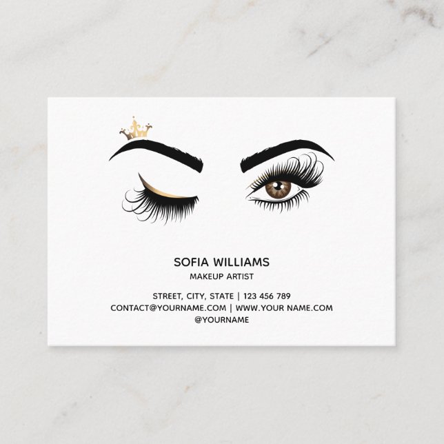 Lange schöne Lashes Wink Eye Crown Aftercare Empfehlungskarte (Vorderseite)