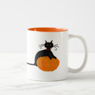Lange Schwanz-Halloween-Katze Zweifarbige Tasse
