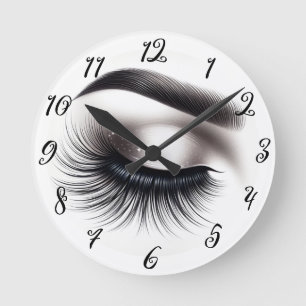 Lange schwarze wimpernartige Wimpernverlängerungen Runde Wanduhr