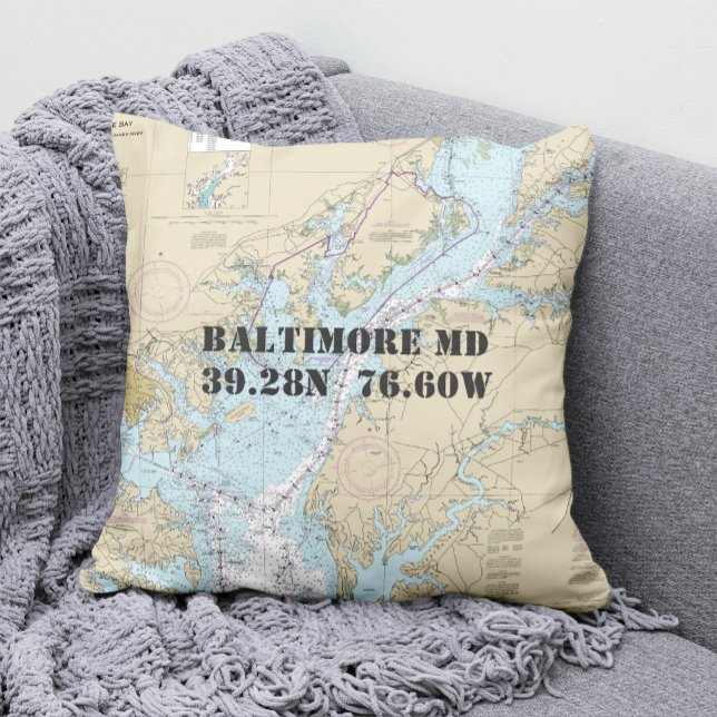 Längengrad der Breitenkarte Baltimore MD Kissen (Von Creator hochgeladen)