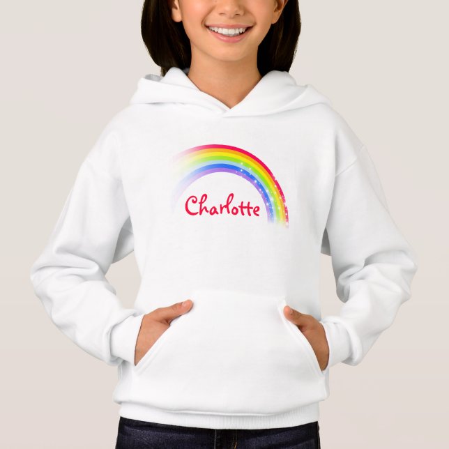 Langer Namensregenbogen grauer roter Hoodie (Vorderseite)