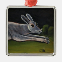 Langes graues Kaninchen springt über Felder Ornament Aus Metall