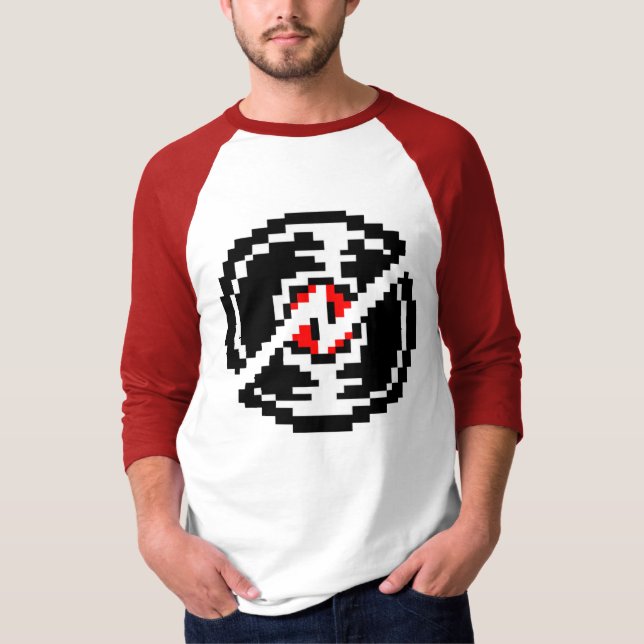 Langes rotes Hülsen-Shirt mit defektem Rekordbild T-Shirt (Vorderseite)